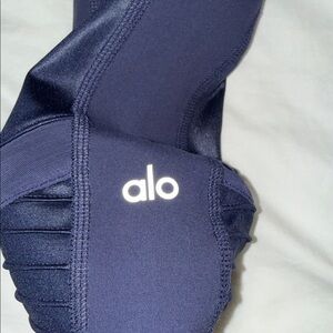 ALO YOGA navy blue leggings with sheer panels and detail panels size XXS new